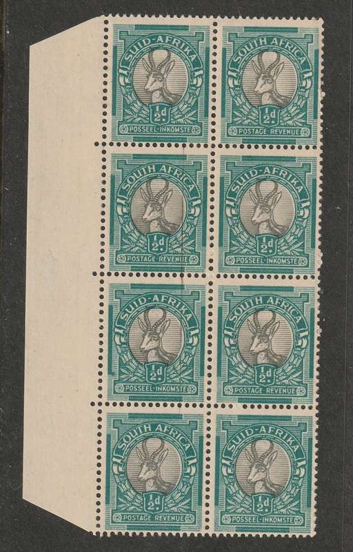 UNION  - 1933-48  HYPHENATED PICTORIALS - 1/2d marginal block of 8 with VARIETY **MNH**
