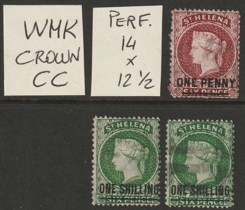 ST HELENA -  QV Overprints  1d & 1s(Two) WMK Crown CC (Perf. 14x12&1/2)  VF USED