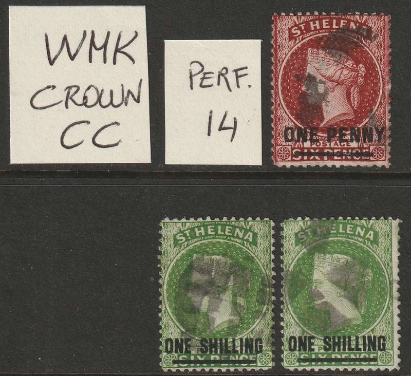 ST HELENA -  QV Overprints  1d & 1s(Two) WMK Crown CC (Perf. 14)  VF USED