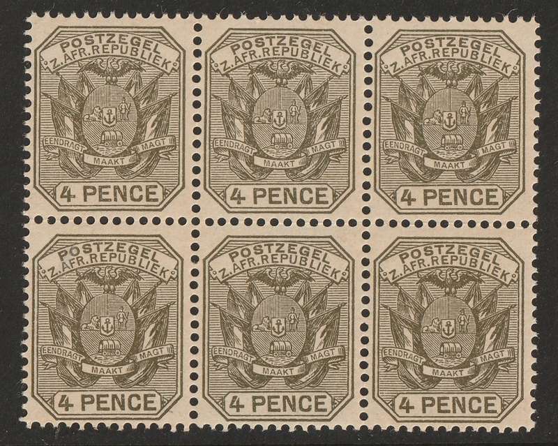 TRANSVAAL - 1895 4d olive-black,block of six **MNH**