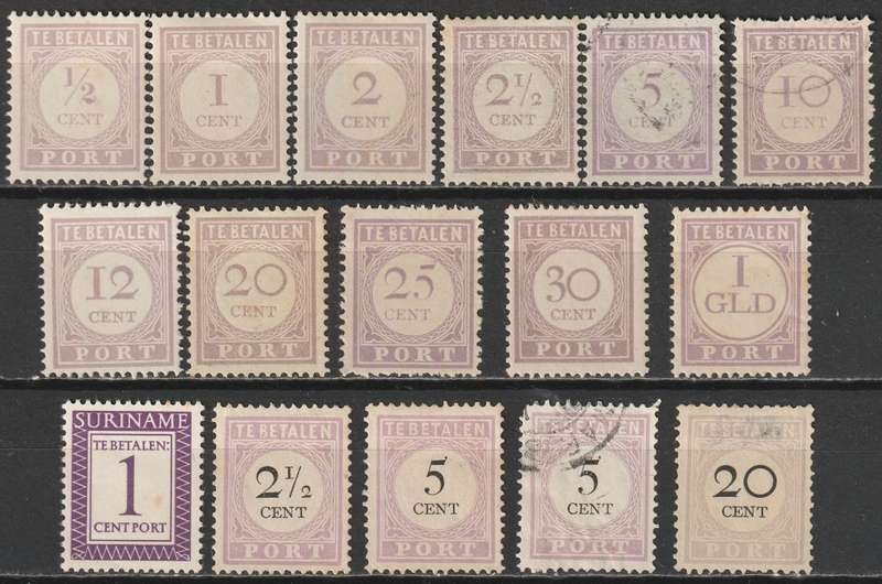 BULKLOT SALE - NEDERLAND SURINAME  Postge Due (60 stamps) Mint and used.