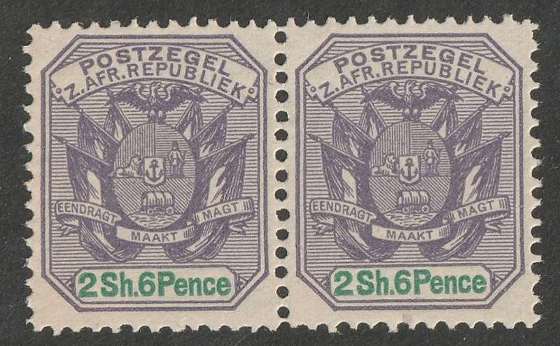TRANSVAAL - 1896  2s6d dull violet and green pair  **MNH**
