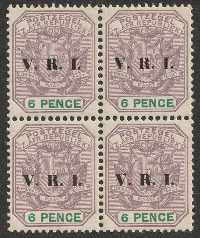 TRANSVAAL - 1900  6d lilac and green overprinted VRI, block of four **MNH**