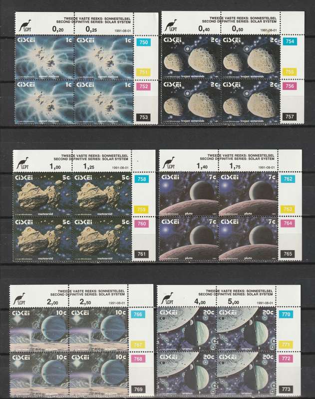 CISKEI - 1991  2nd definitive Issue. Complete set in 15 control blocks of four **MNH**