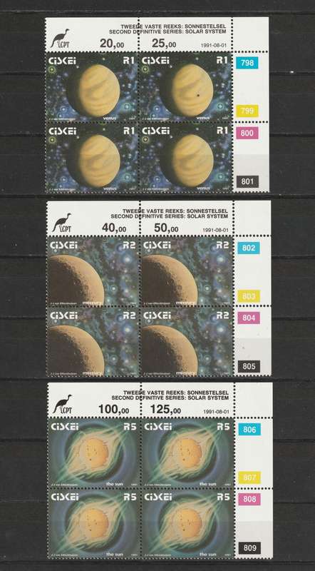 CISKEI - 1991  2nd definitive Issue. Complete set in 15 control blocks of four **MNH**