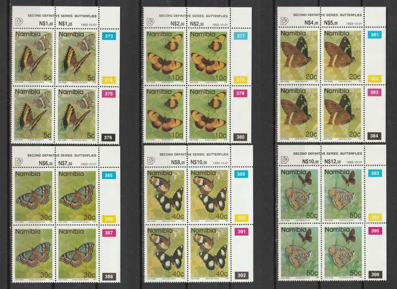 NAMIBIA - 1993  2nd definitive Issue Complete set in 13+1(Stand mail) control blocks of four **MNH**