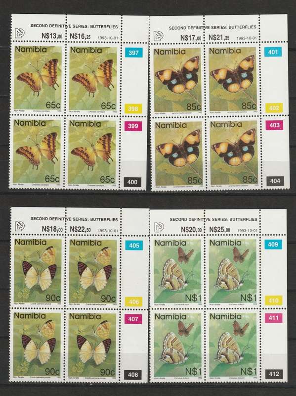 NAMIBIA - 1993  2nd definitive Issue Complete set in 13+1(Stand mail) control blocks of four **MNH**