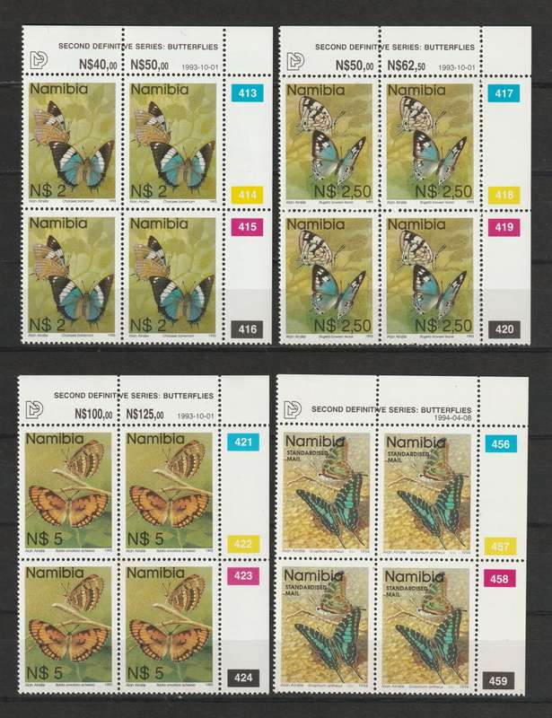 NAMIBIA - 1993  2nd definitive Issue Complete set in 13+1(Stand mail) control blocks of four **MNH**