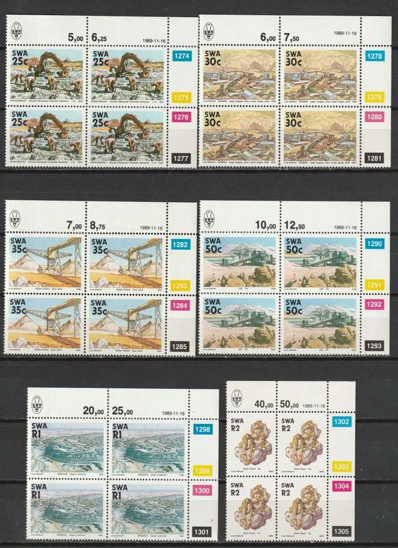 South West Africa - 1989 Mineral Issue Complete set in control blocks  **MNH**