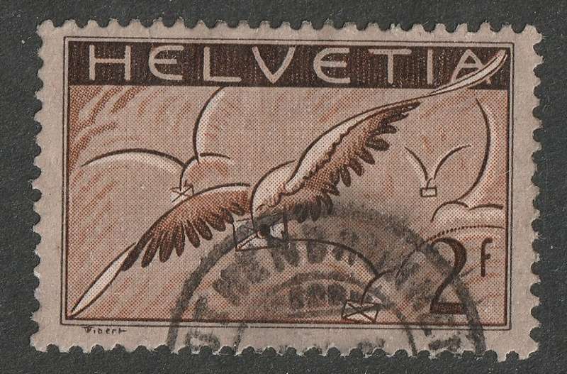 SWITZERLAND - 1930 AIRMAIL  Carrier Pigeon Issue 2 Francs  VF USED
