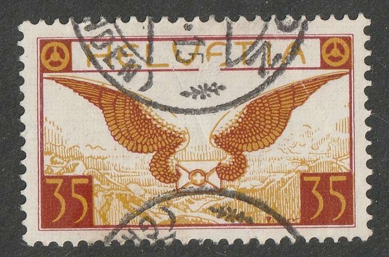 SWITZERLAND - 1929 AIRMAIL Issue  35c brownish-carmine and yellowish-ocher VF USED