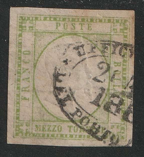 ITALY - 1861 King Victor Emmanuel II Issue  1/2 Tornese green imperforated  VF USED. Scarce stamp