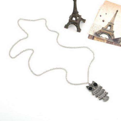 Owl Splice Design - Fashion Pendant Vintage Silver Long Chain Necklace