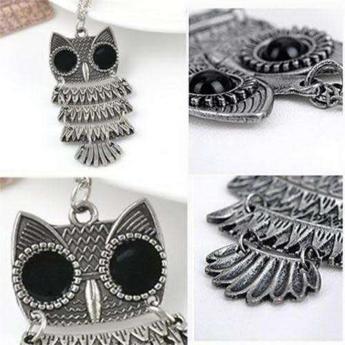 Owl Splice Design - Fashion Pendant Vintage Silver Long Chain Necklace