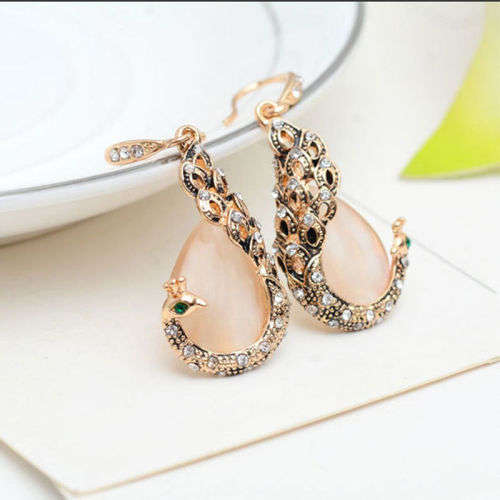 Peacock Crystal Rhinestone Pendant Necklace and Earrings Set