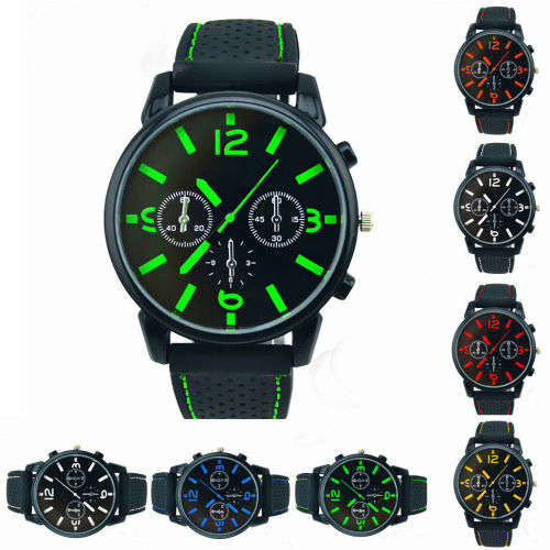 Black and Green Silicone Analog Sports Wrist Watch