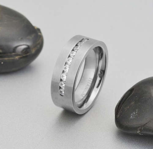 Stainless Steel Band Ring with Rhinestone Size 10