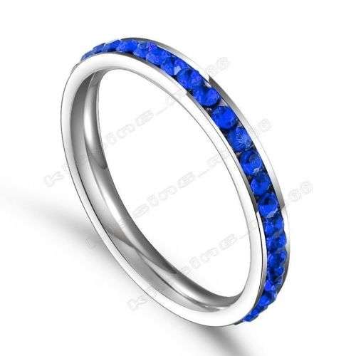 Dark Blue Ring Stainless-Steel Crystal Cubic Zirconia