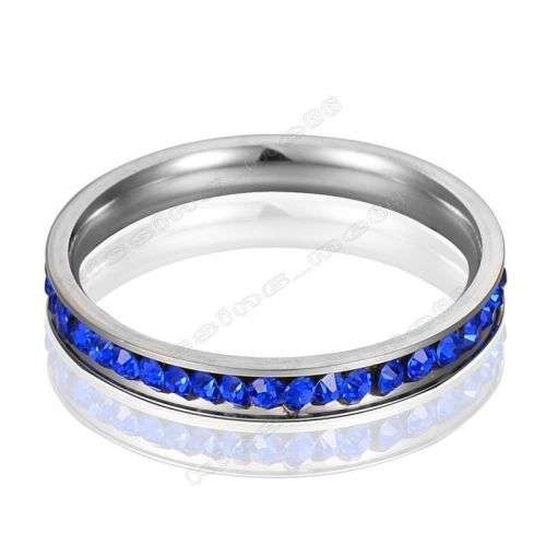 Dark Blue Ring Stainless-Steel Crystal Cubic Zirconia