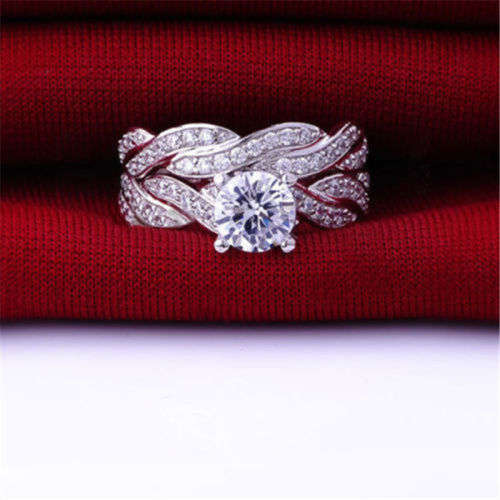 Ring Set Gemstone White Gold Filled Jewelry Size 6-9