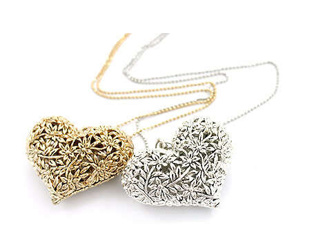 Retro Carved Heart With Sterling Silver Long Chain
