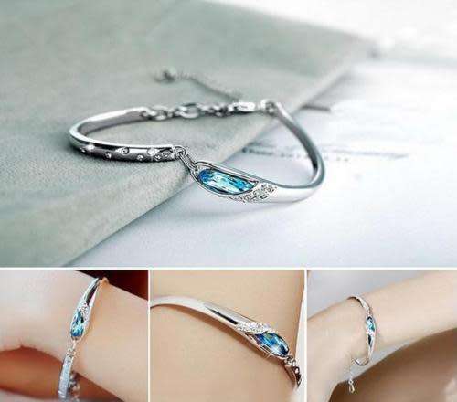 Elegant Silver, Blue & Crystal Cuff Bangle