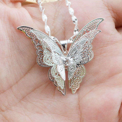 Pretty Silver Butterfly Necklace and Earrings Set