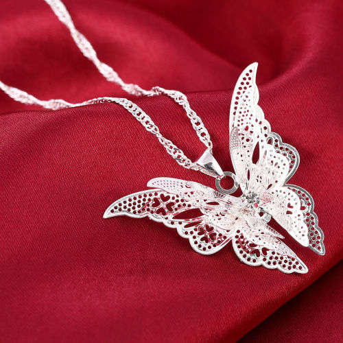 Pretty Silver Butterfly Necklace and Earrings Set
