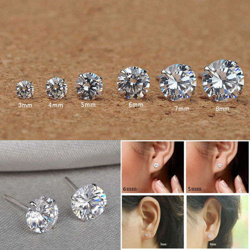 6 Pair Pretty Silver Rhinestone Ear Stud Earrings