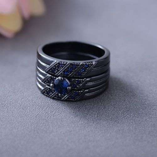 Elegant 3 Piece Black & Dark Blue Stone Ring Size 10