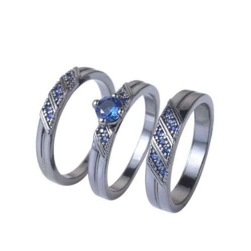 Elegant 3 Piece Black & Dark Blue Stone Ring Size 10