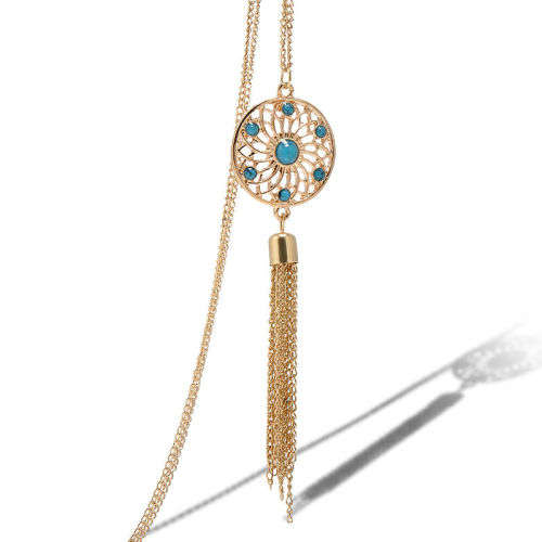 Retro Gold and Turquoise Dreamcatcher Necklace