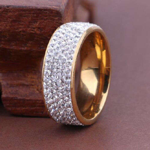Elegant Stainless Steel Rhinestone Ring Silver or Gold Size 8 - 10