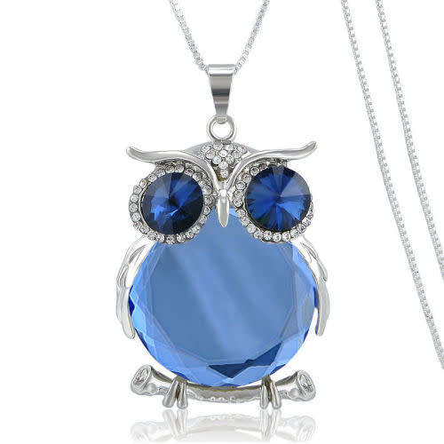 Retro Glass Owl Pendant - Long Chain Necklace
