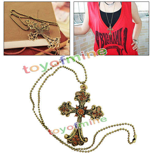 Bronze Retro Gothic Cross Necklace Pendant Chain