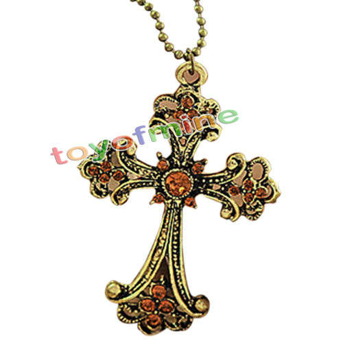 Bronze Retro Gothic Cross Necklace Pendant Chain