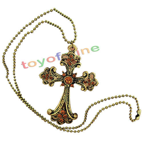 Bronze Retro Gothic Cross Necklace Pendant Chain