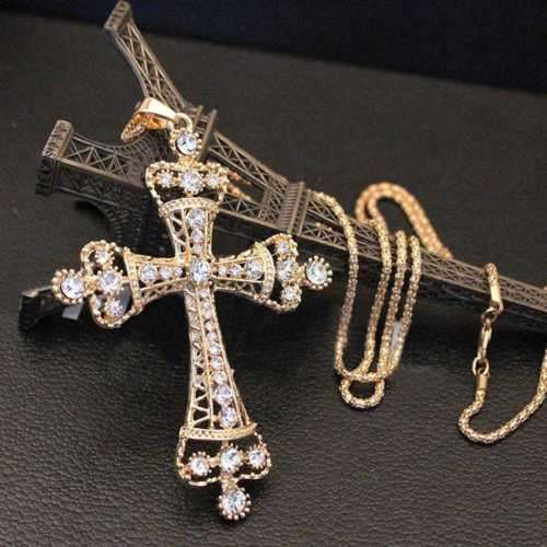 Retro Style Crystal Cross Pendant & Necklace