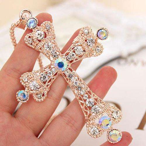 Retro Style Crystal Cross Pendant & Necklace