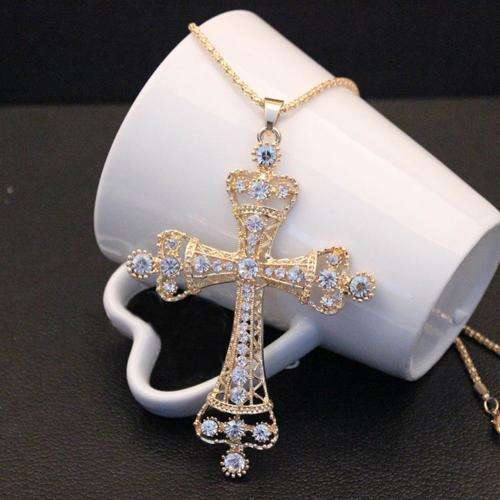 Retro Style Crystal Cross Pendant & Necklace