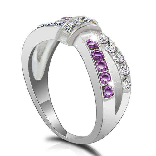 Purple Amethyst Criss Cross Black Gold Filled Ring