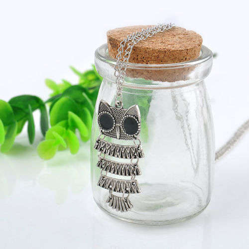 Dangling Retro Style Silver Owl Long Chain Necklace