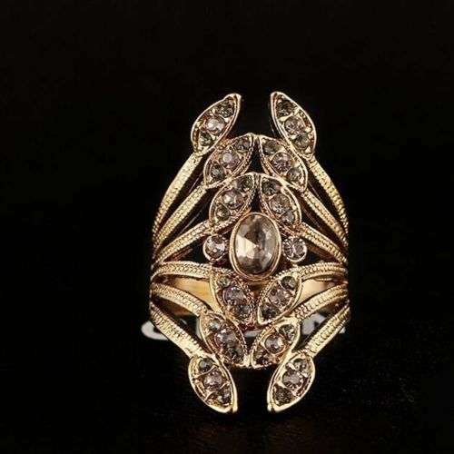 Vintage Crystal Rhinestone Ring Silver or Bronze