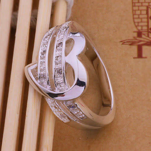 Whimsical Silver Rhinestone Heart Ring