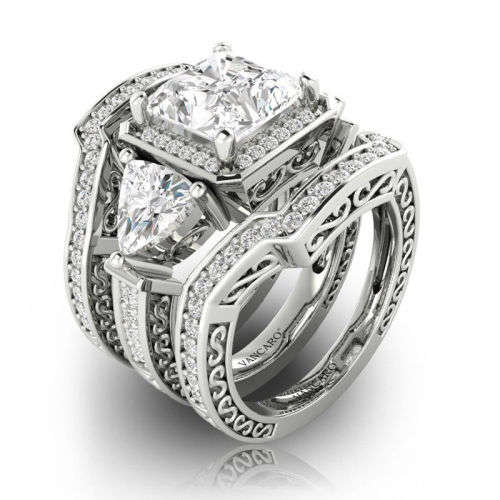 Distinctive Silver White Topaz Ring Set