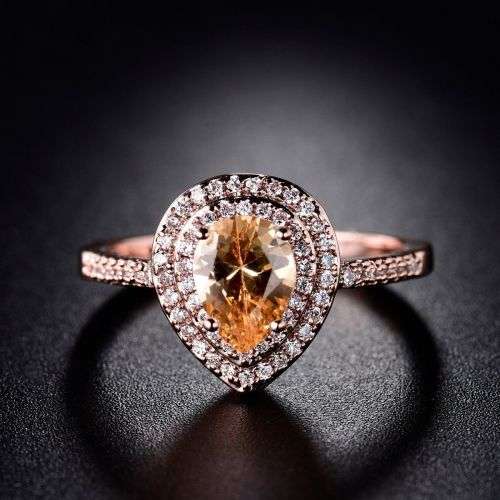 Gold Filled Signet Pear Citrine Topaz Ring
