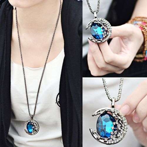 Crystal Moon Retro Long Pendant Sweater Chain