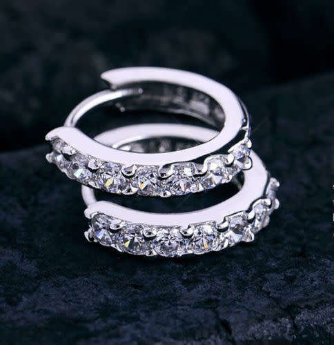 White Crystal Ear Small Hoop Earrings