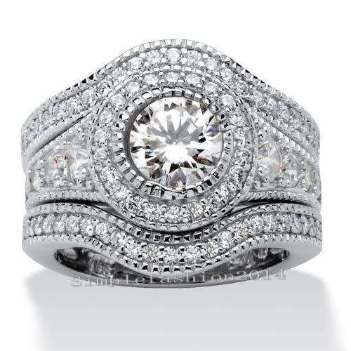Silver White Sapphire Cluster Ring Set