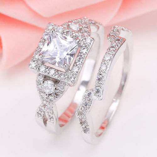 Charming Silver White Topaz Ring Set